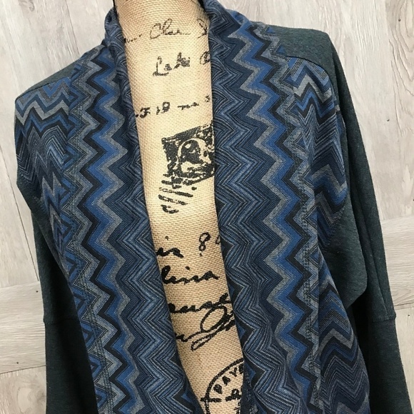 Onque Casuals Chevron Open Cardigan Blue BB349 - Picture 3 of 3